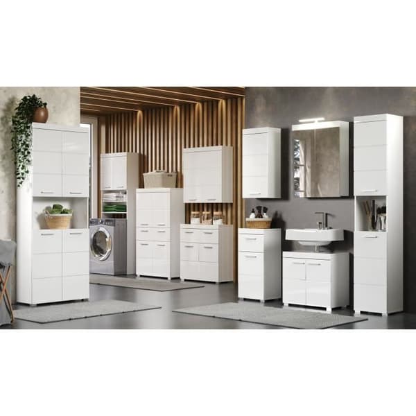 AMANDA Bathroom Cabinet - Tall Storage Unit - 2 Doors - White - W73 x D23 x H77 cm