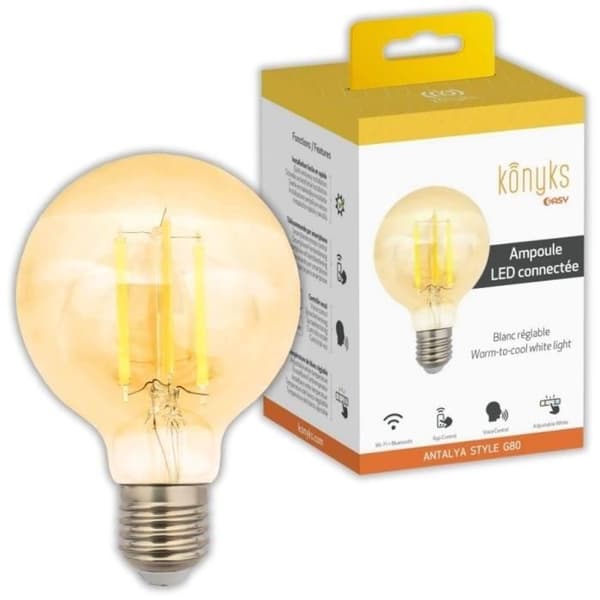 Konyks Antalya Style G80-E27 Smart Bulb, Wi-Fi + BT, Adjustable White, 7W E27