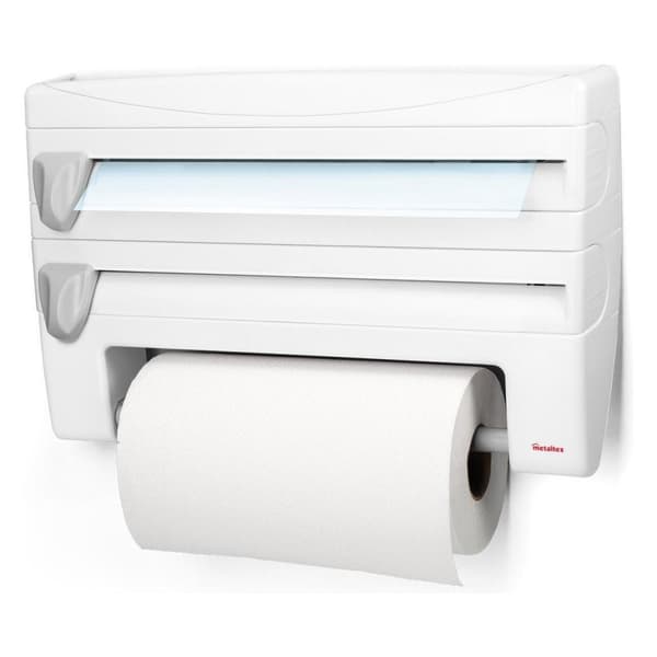 Metaltex Kitchen Roll Holder with Cutting Aid - White - Kitchen Organizer