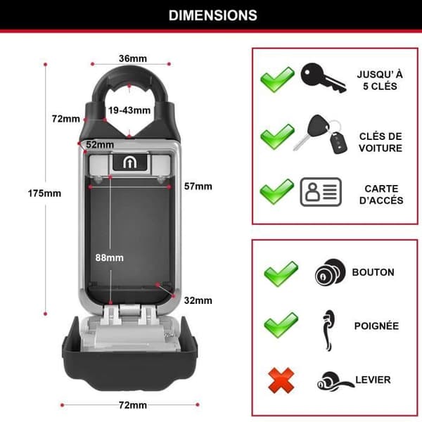 Master Lock Secure Key Box - Push Buttons - With Handle - Select Access - Model 5422EURD