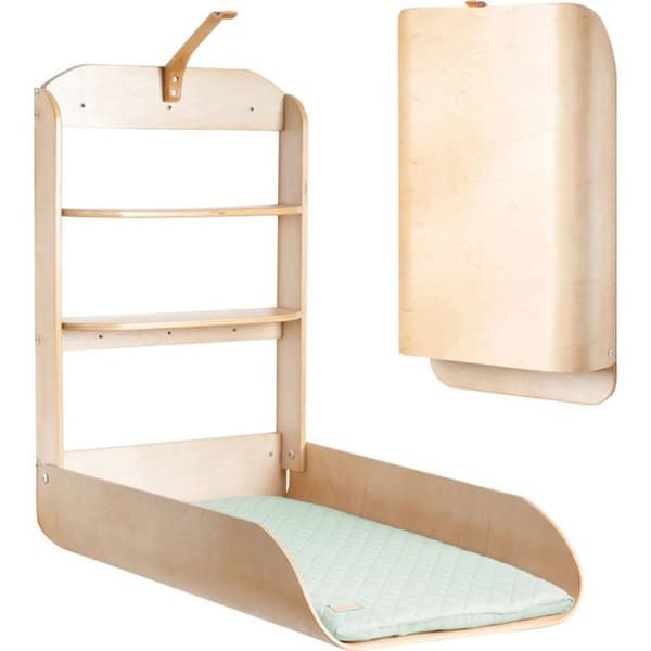 ROBA Wall-Mounted Folding Changing Table - Natural Wood - Integrated Shelves