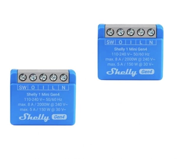 Shelly 1 Mini Gen4 Flush Mount Smart Relay Pack of 2 - Max 8A, Single Channel Gen4-Module