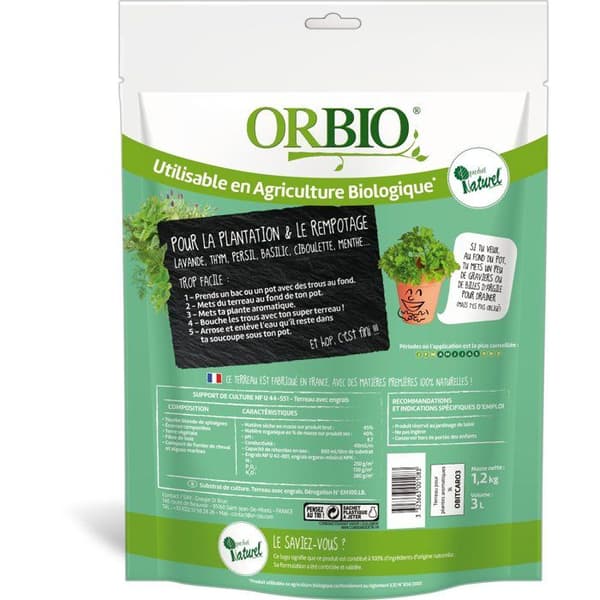 ORBIO Aromatic Plant Potting Soil 3 L - Specific Substrate