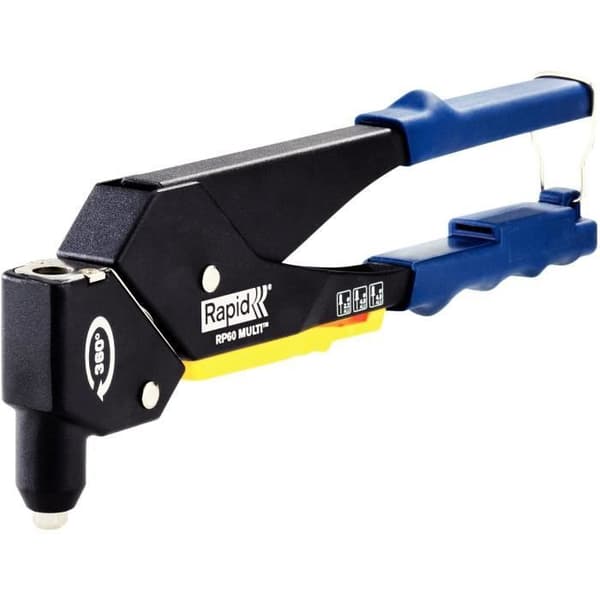 RP60 Multi-Head Swivel Riveter, Case with 250 Rivets + 3 Drill Bits - RAPID - 5001128