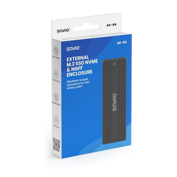 Savio AK-84 M.2 SSD Enclosure Black USB 3.1 Gen 2