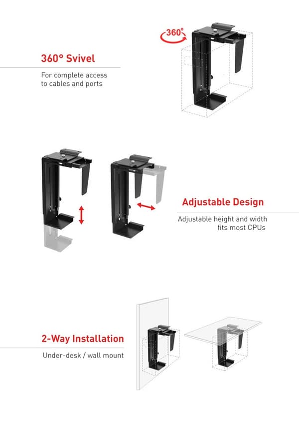 MC-713 PC Holder Under Desk Bracket Support Storage