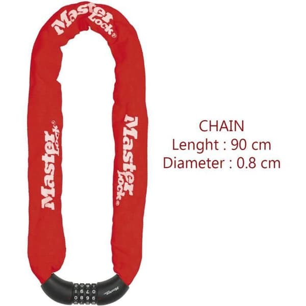 MASTER LOCK Bicycle Anti-Theft Chain - 90 cm, Combination, Red - 8392EURDPROCOLR
