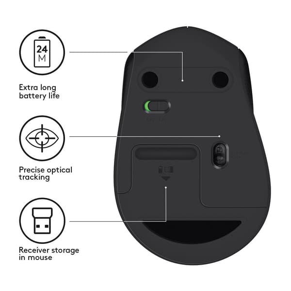 LOGITECH M330 SILENT PLUS Mouse Black with 90% Noise Reduction