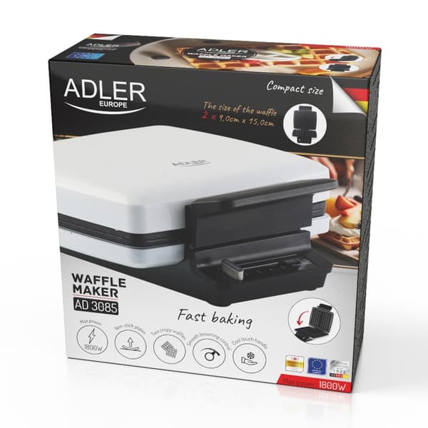 Adler Waffle Maker 1800W Non-Stick White AD 3085