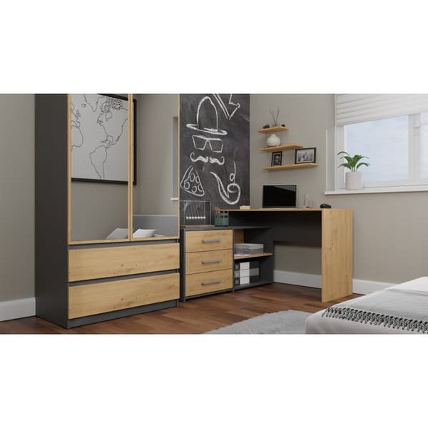 Topeshop DANY Corner Desk with 3 Drawers Anthracite/Artisan Oak Model DANY