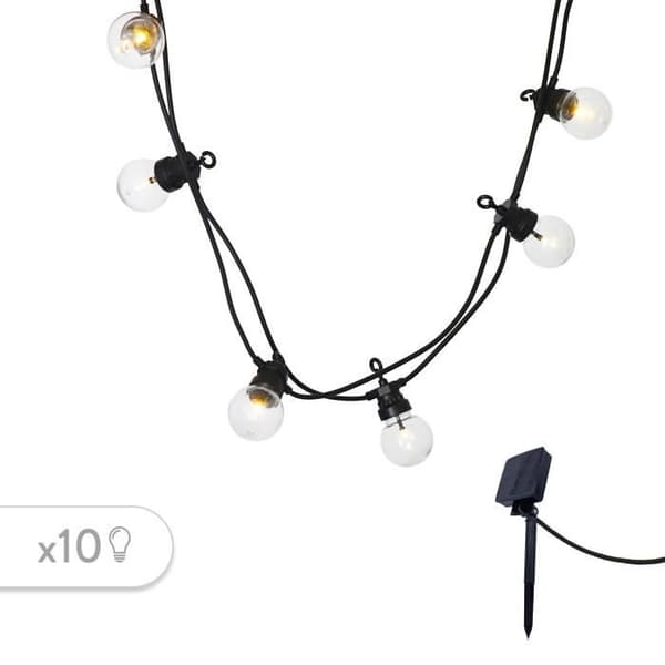 PARTY CLEAR SOLAR String Lights - 10 Clear Globes - Warm White LEDs - 5.90 m - 8 Modes