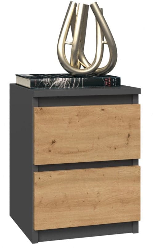 M2 Topeshop Nightstand 2 Drawers Anthracite Oak