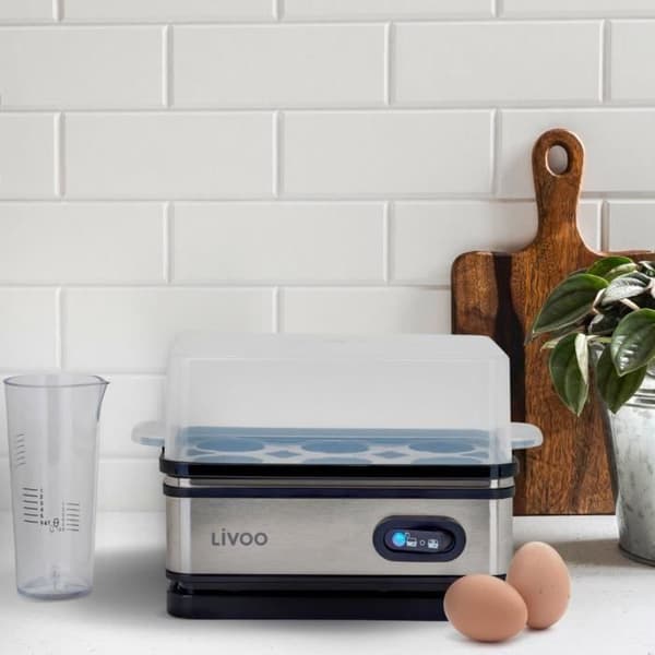 Egg cooker - LIVOO - DOC290 - 400W - 6 eggs - Stainless steel - Keep warm function - Egg rack, lid and measuring