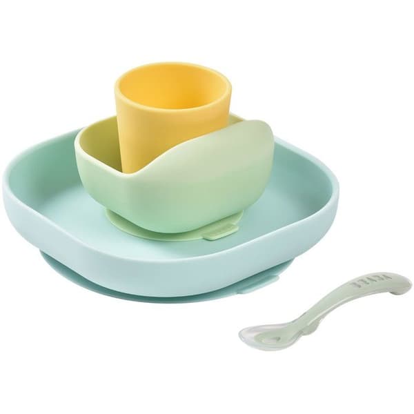 BEABA Meal Set - 4 Pieces - Silicone - Yellow/Green