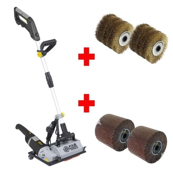 FARTOOLS Large Floor Surface Renovator Pack with 2 Brass Wire Brushes and 2 Abrasive Flake Brushes