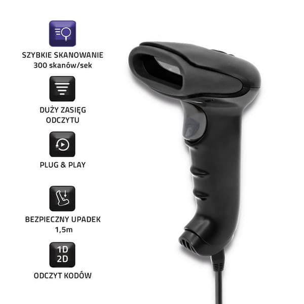 Qoltec Wireless Laser Scanner 1D 2D Black