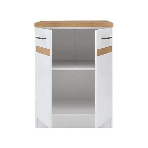 JUNONA 60 cm Kitchen Base Cabinet - 2 Doors - Worktop - Glossy White