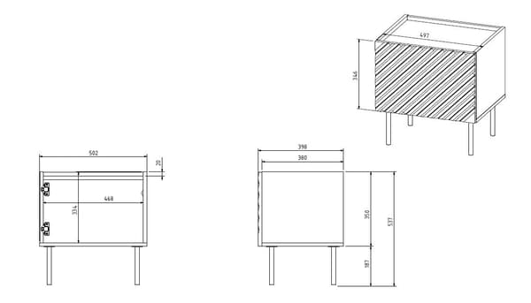ONDA Bedside Table 2 pcs. 50x40x54 Black