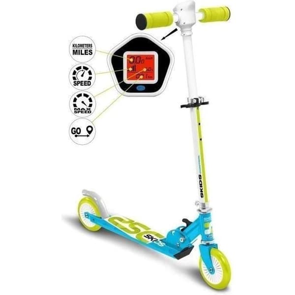 Skids Control Folding Scooter - Blue - Speedometer - Adjustable Height - Non-Slip Deck
