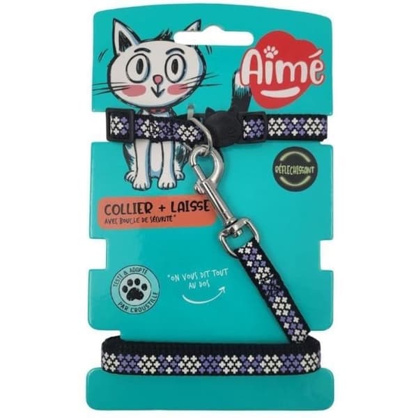 AIMÉ Collar & Leash Set - Reflective Purple for Cats - Adjustable 18-28 cm