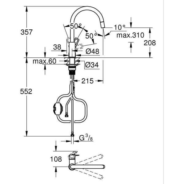GROHE StartLoop Kitchen Mixer Tap - Chrome - High C-shaped Spout - Pull-Out Aerator - 30556000