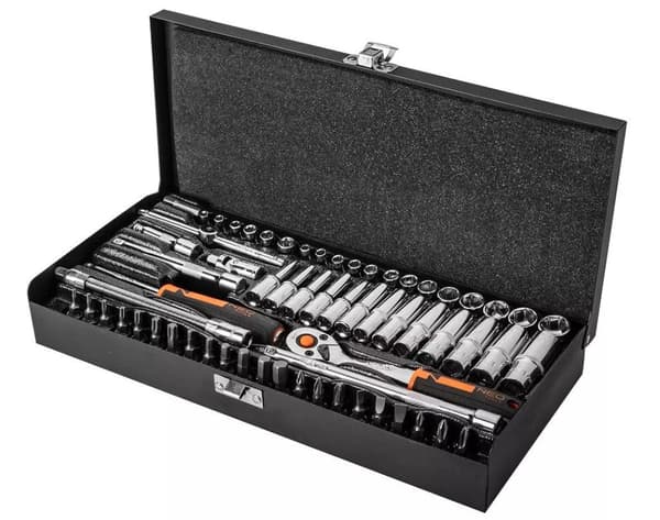 NEO tools 10-008 Socket Set 63 Pieces Chrome-Vanadium Steel MOTO Base