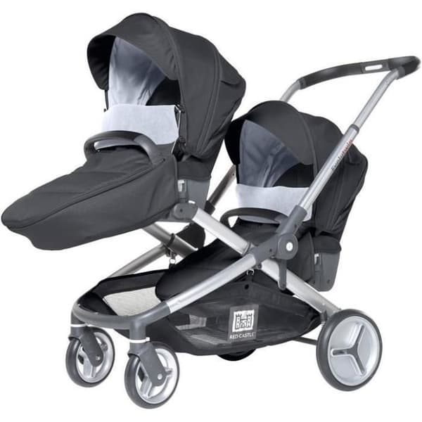 RED CASTLE Evolutwin Double Stroller - From Birth - Up to 15 kg - Adjustable Backrest - Black