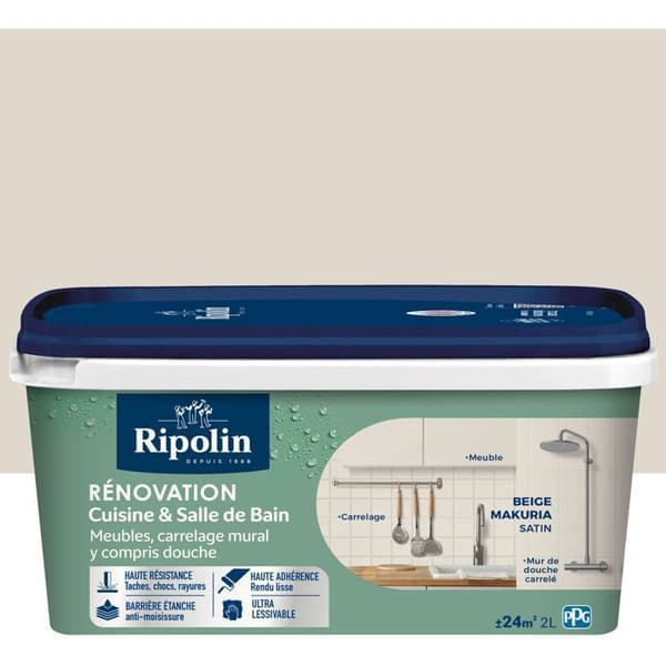 Ripolin Kitchen and Bathroom Renovation Paint - Makuria Beige - Satin - 2 L