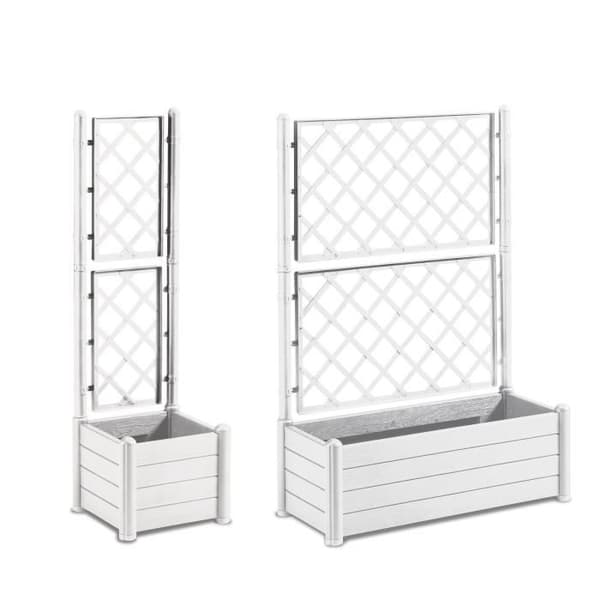 STEFANPLAST Rectangular Flower Box with Trellis - Wood Effect - 100 x 43 x H 142 cm - 80 L - White