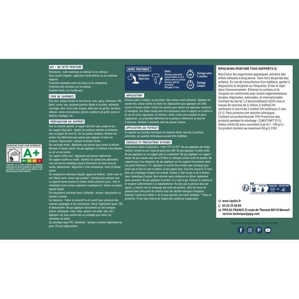 Ripolin Multi-surface Paint - Cedar Green - RAL 6000 - Matte - 2 L