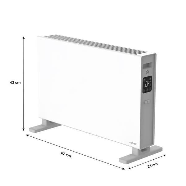 OCEANIC Mobile Electric Convector Heater - 2000W - 2 Power Settings - Matte White