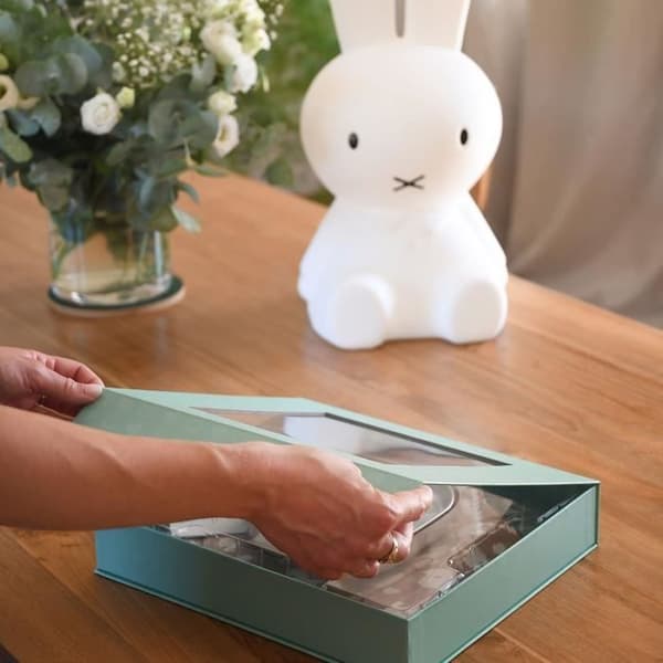 BÉABA 1st Meal Gift Box - Savannah Bloom - Stainless Steel Plate, Ergonomic Spoon, Fork, Bib, Keepsake Box