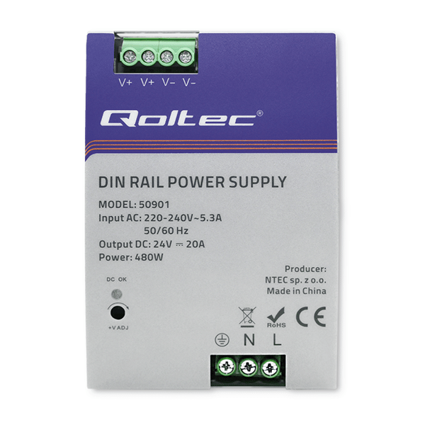 Qoltec Industrial Din Rail Power Supply 480W 24V 20A