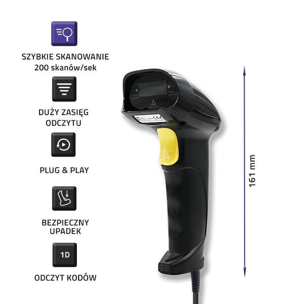 Qoltec 50876 Laser Scanner 1D USB Black