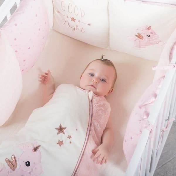 DOMIVA Jolly Cot Bumper - 100% Polyester Microfiber - White/Pink - 30 x 180 cm