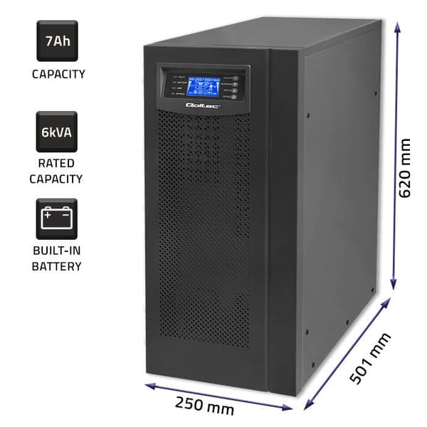 Qoltec 53982 UPS On-line Pure Sine Wave 6kVA 4.8kW LCD USB