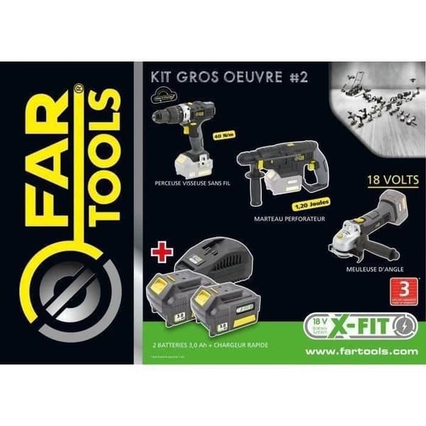 FARTOOLS X-FIT PACK "STURDY WORK" 3 x 18V Tools + 2 x 18V 3.0Ah Batteries