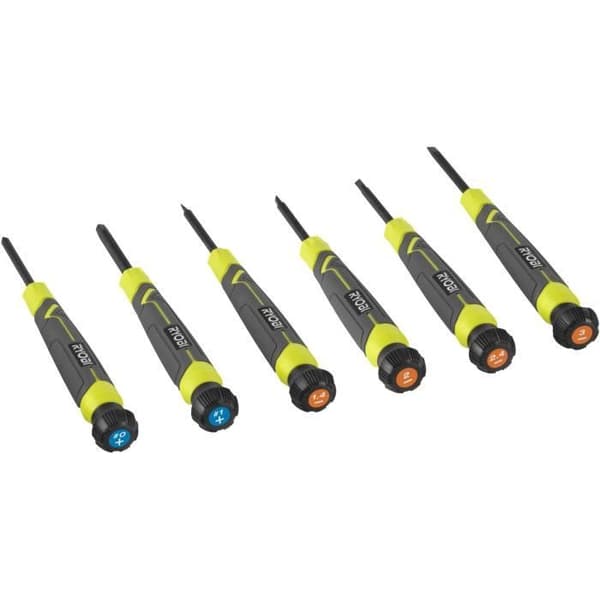 RYOBI 6-Piece Precision Screwdriver Set - SL1, SL2, SL3, PH1, PH0