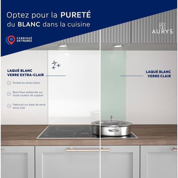 AURYS Splashback - Extra White Glass - 900x450 mm - White Lacquered