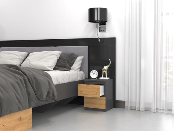 M2 Topeshop Nightstand 2 Drawers Anthracite Oak