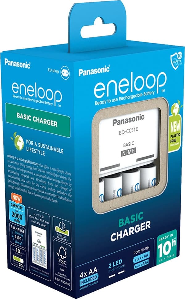 Panasonic eneloop Basic Battery Charger NiMH 2000mAh for 4xAA/AAA BQ-CC51