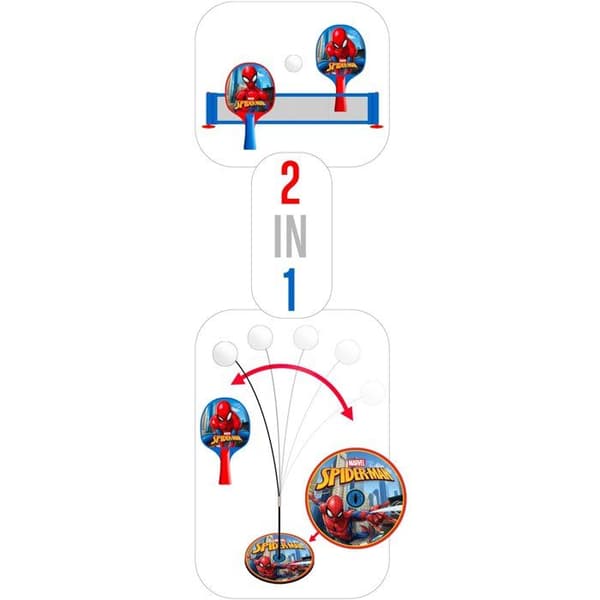 MARVEL 2-in-1 Ping-Pong Learning Set - Spider-Man - 2 Paddles + 5 Balls + Suction Cup Net