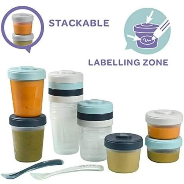 BÉABA 12-Portion Storage Pack, 2 Silicone Spoons, First Meal Pack, Storm