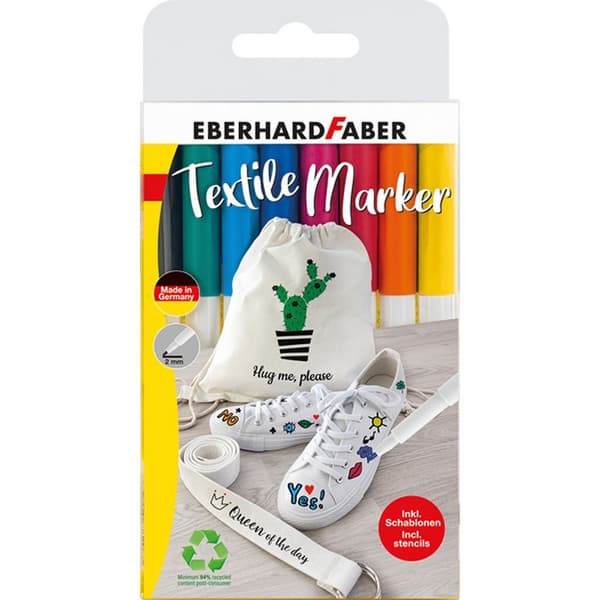Eberhard Faber Textile Markers 8 Pieces Case + 4 Stencils