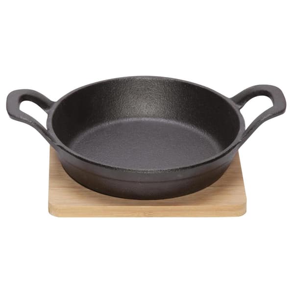 Cast Iron Gratin Dish 16 cm + Bamboo Trivet Black