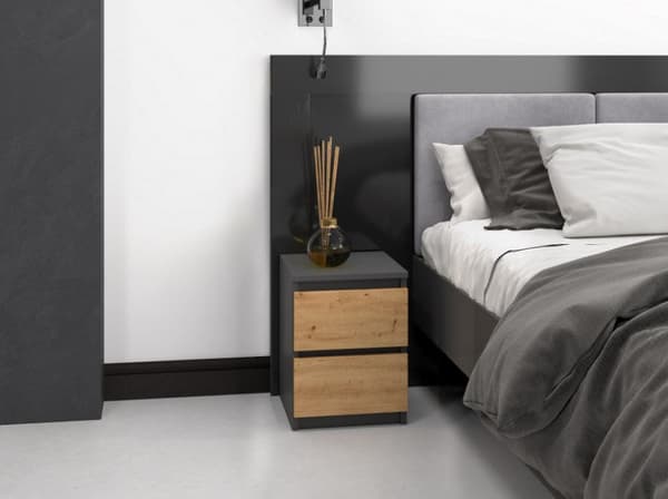 M2 Topeshop Nightstand 2 Drawers Anthracite Oak