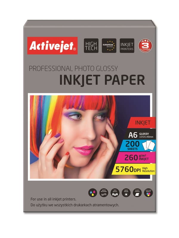 Activejet AP6-260GR200 Glossy Photo Paper A6 200 Sheets