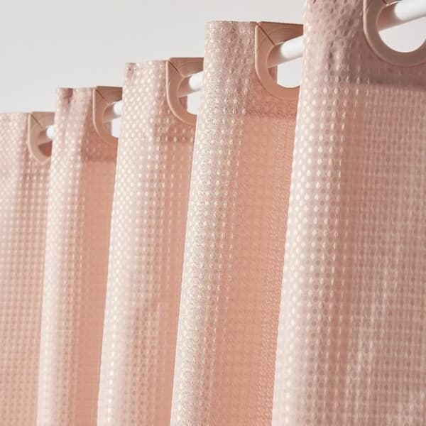 Waffle Shower Curtain 180 x 200 cm - Pink Polyester - 12 Hooks - UTILITY
