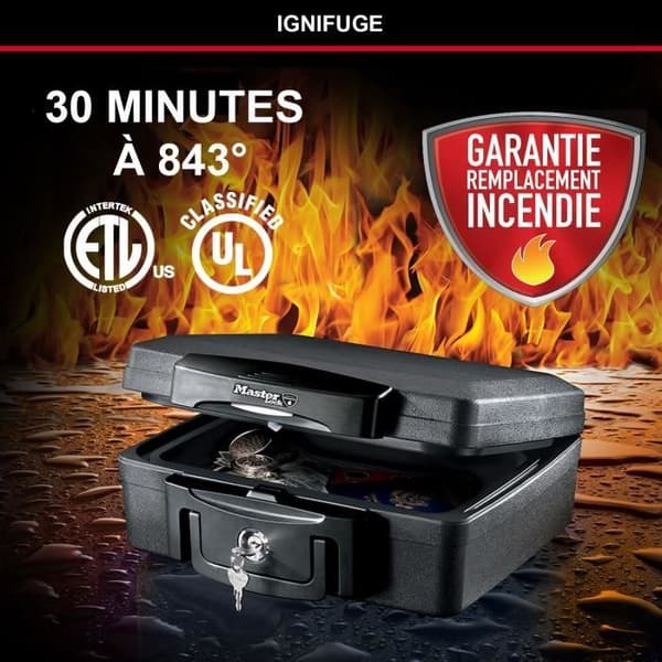Master Lock Fireproof Safe - Waterproof with Key - 4.9 L - Model H0100EURHRO