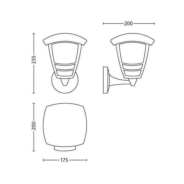 PHILIPS Outdoor Wall Light - Creek - Upward Facing - Black - IP44